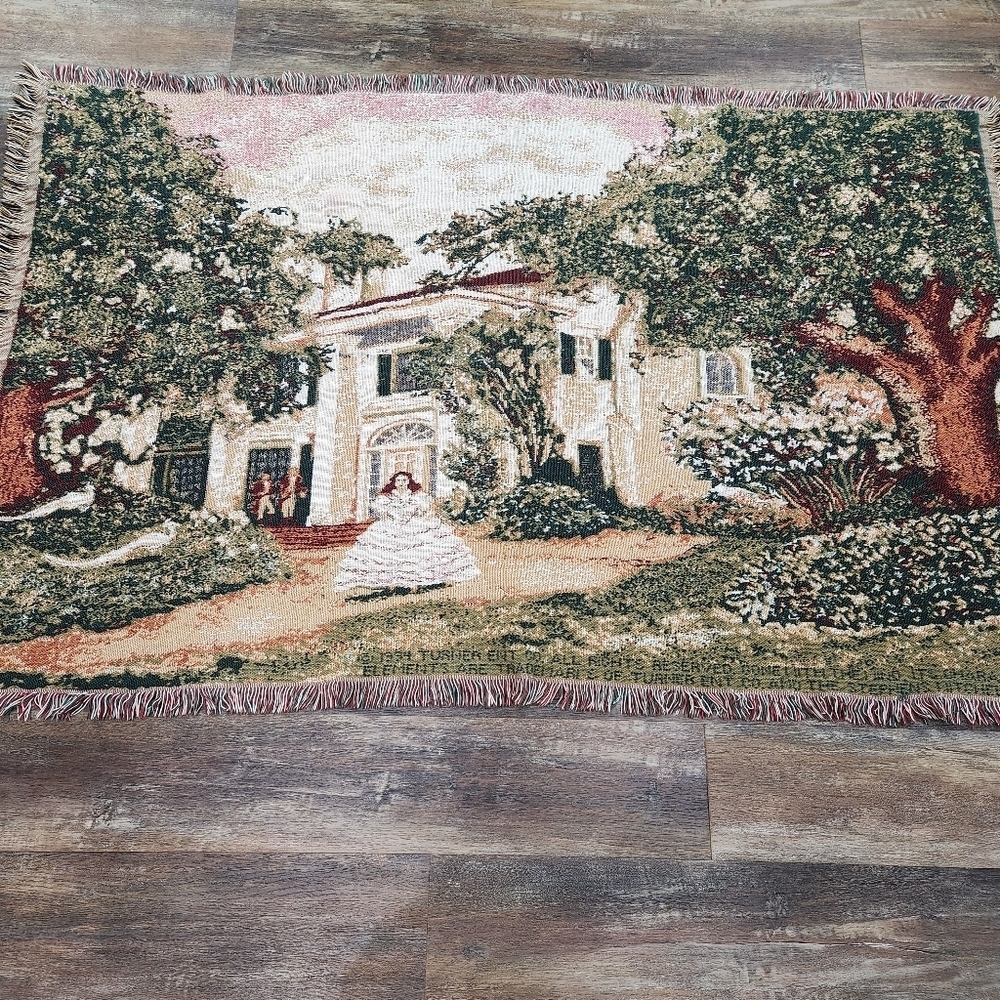 VINTAGE Gone With The Wind Jacquard Throw "Scarlett At Tara” Cotton Chatham 
